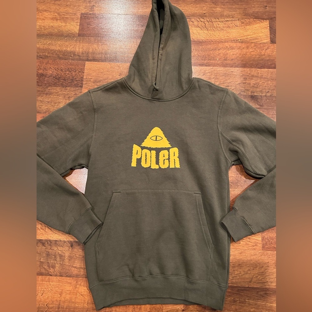 NWT Poler Fuzzy Stuff Hoodie Mens Size Small Olive Green 100% Cotton Camp Vibes